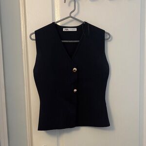 Zara Navy Buttoned Blouse